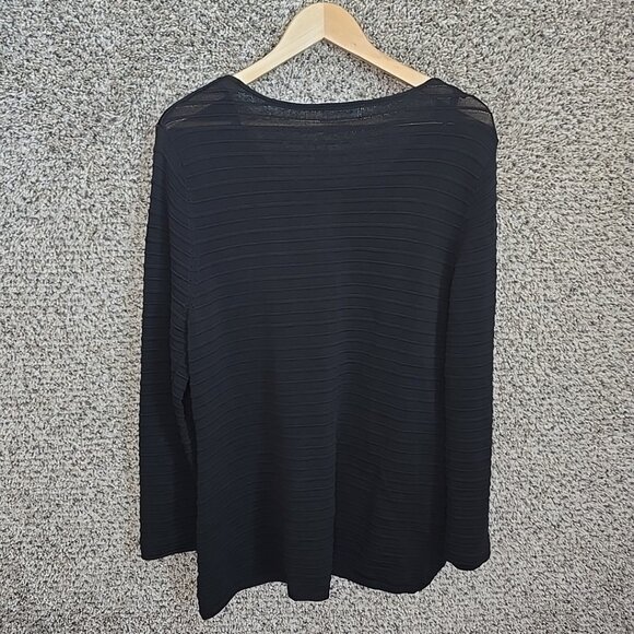 Calvin Klein Top Womens XL Black Textured V Neck Hi Low Blouse Neck Tie Ladies - Picture 7 of 7